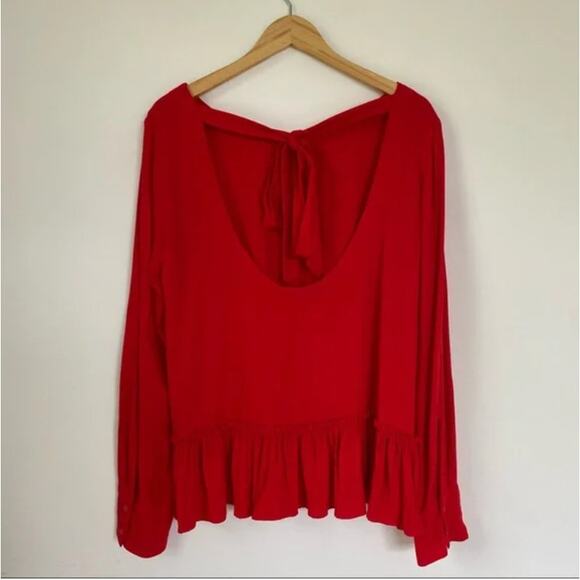 Anthropologie Cloth & Stone Ruffle Hem Tie Blouse - Picture 2 of 5